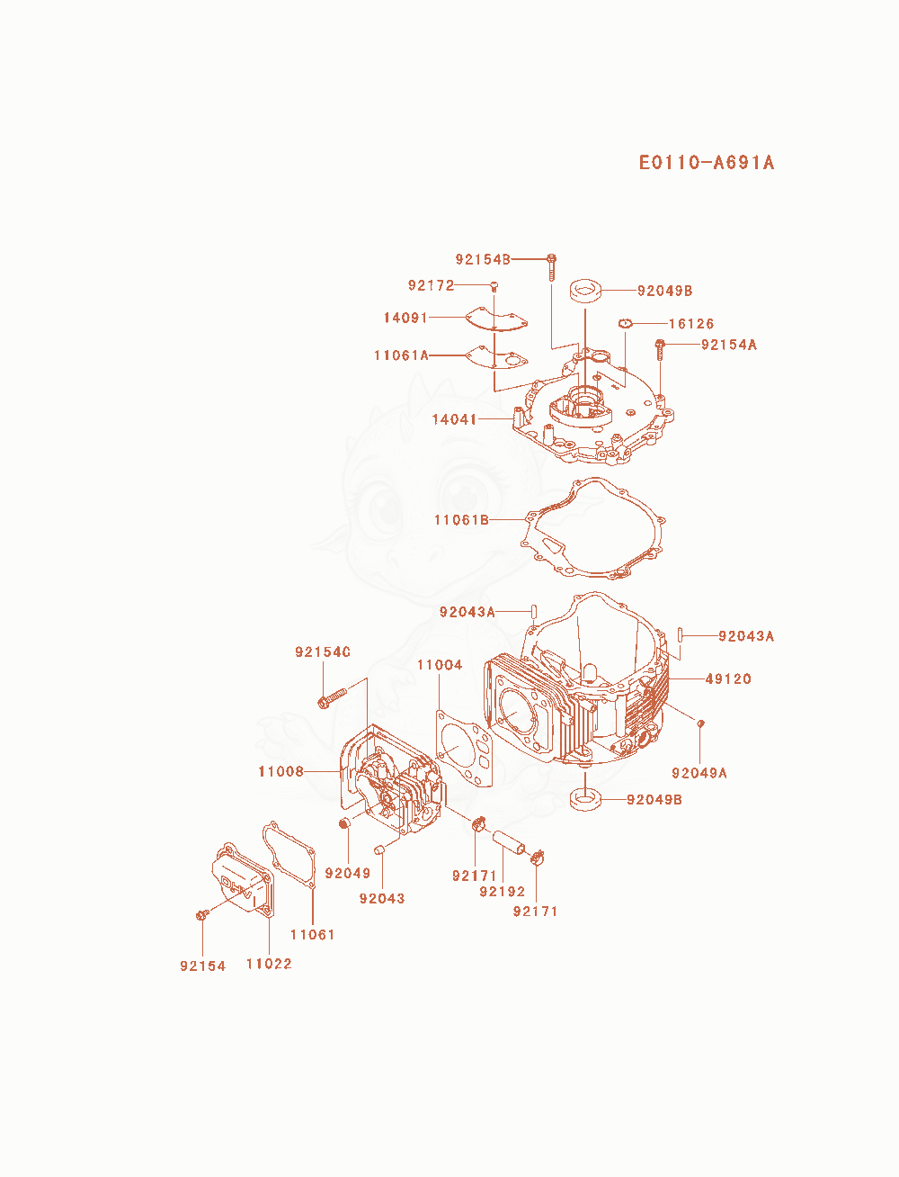 Despiece del Cylinder / Crankcase de un motor Kawasaki FJ180V-AM10, con globos numerados