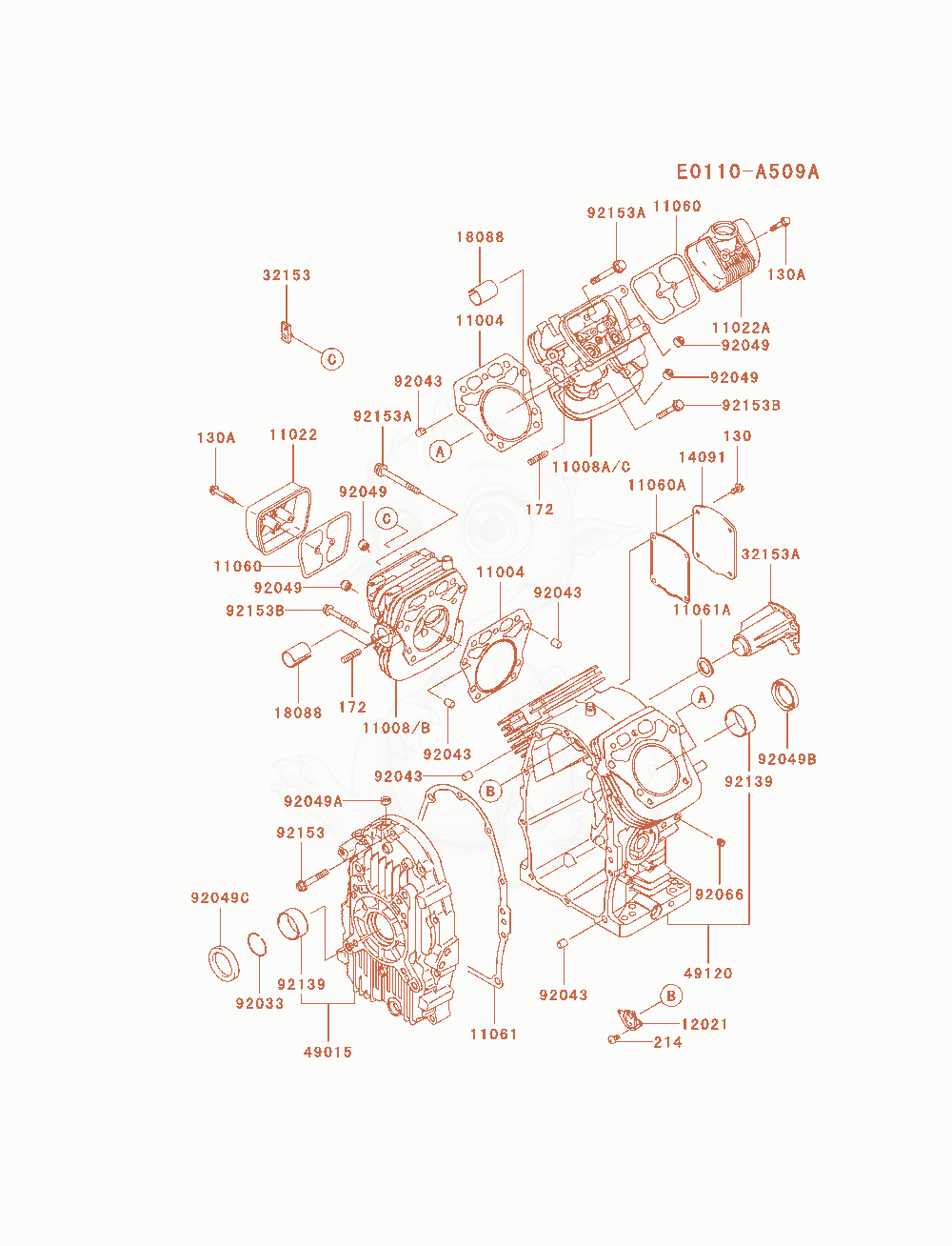 Despiece del Cylinder / Crankcase de un motor Kawasaki FH770D-AS04, con globos numerados