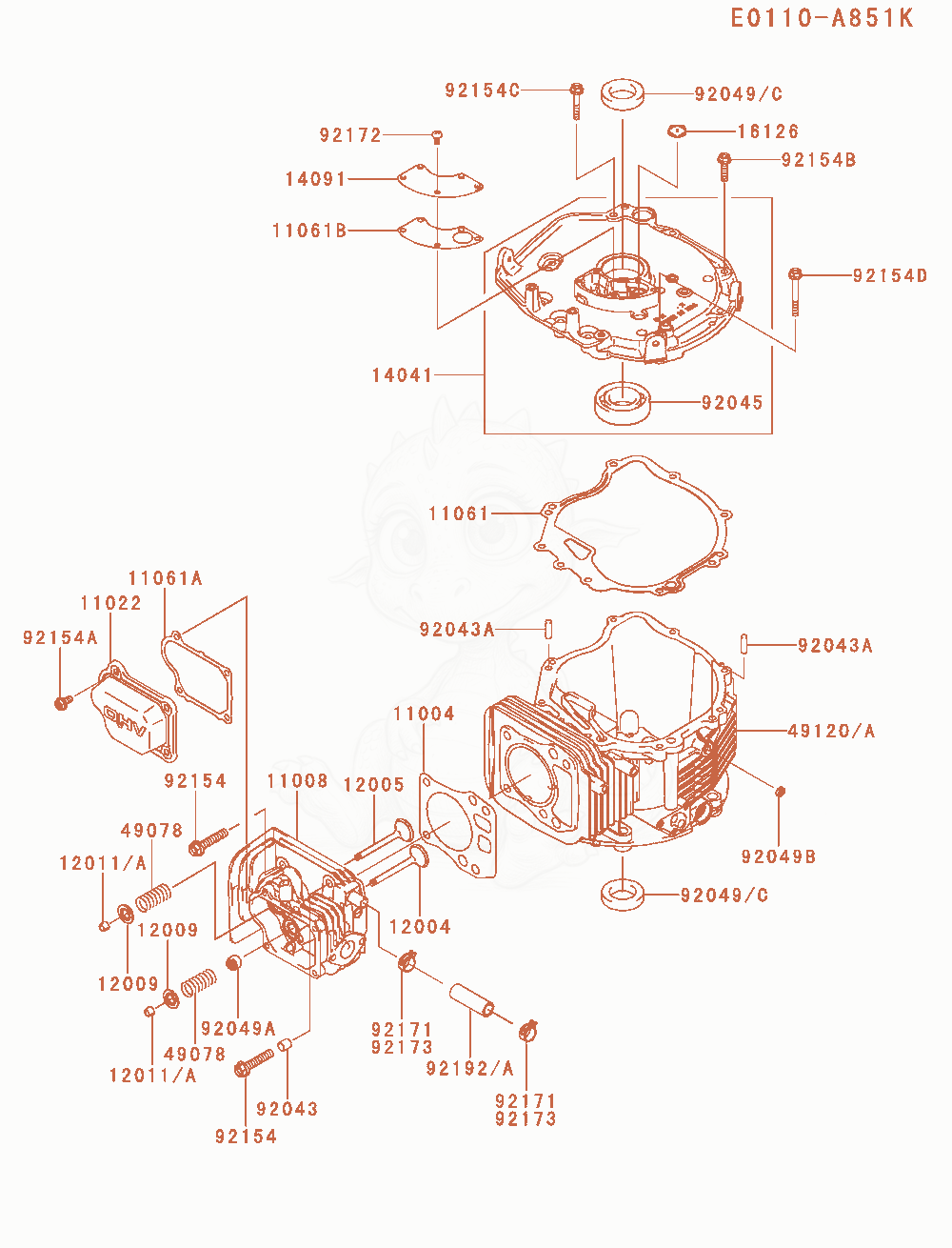 Despiece del Cylinder / Crankcase de un motor Kawasaki FJ180V-AM08, con globos numerados
