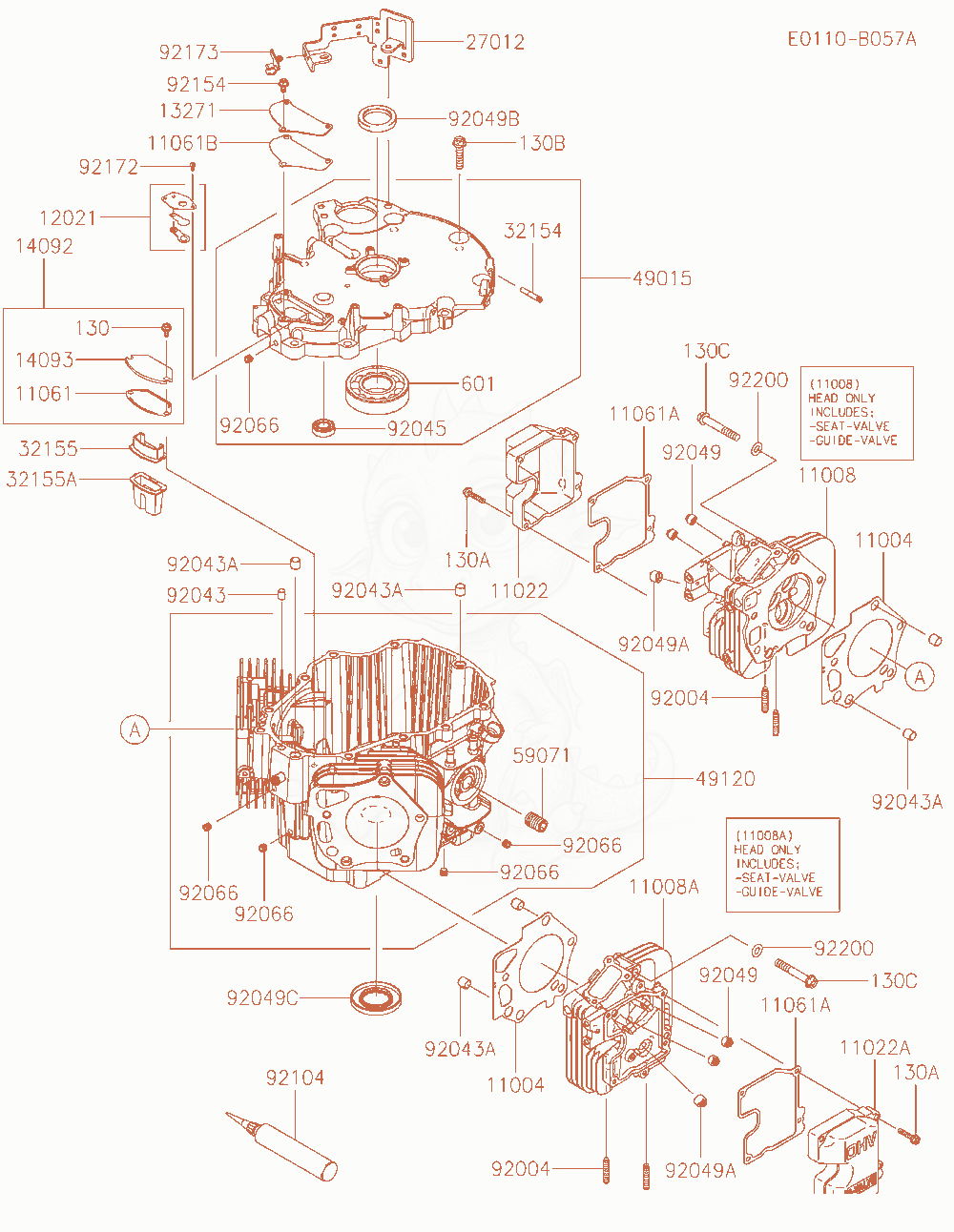 Despiece del Cylinder / Crankcase de un motor Kawasaki FXT00V-AR32, con globos numerados
