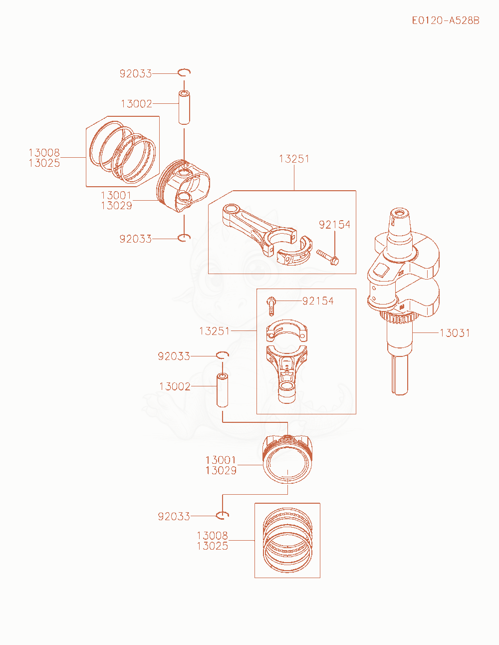 Exploded parts diagram of the Piston / Crankshaft of a Kawasaki FR691V-AR04 engine, with numbered balloons