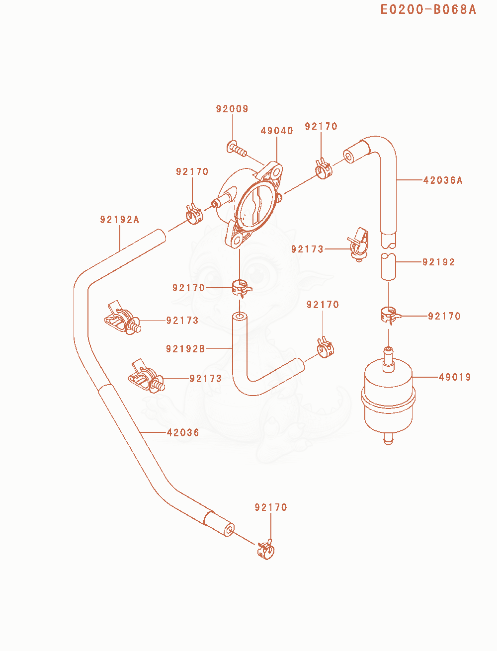 Despiece del Fuel-Tank / Fuel-Valve de un motor Kawasaki FT651V-AS00, con globos numerados