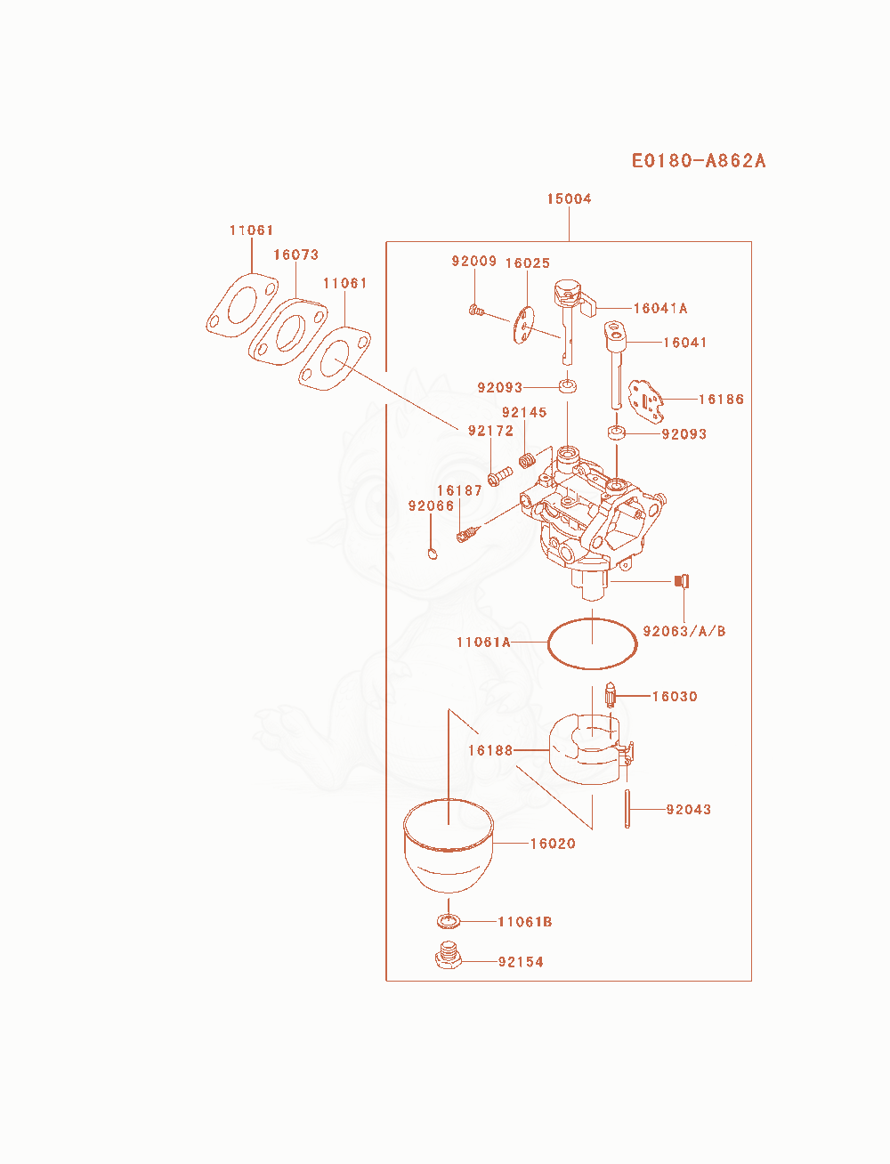 Exploded parts diagram of the Carburetor of a Kawasaki FJ180V-AM01 engine, with numbered balloons