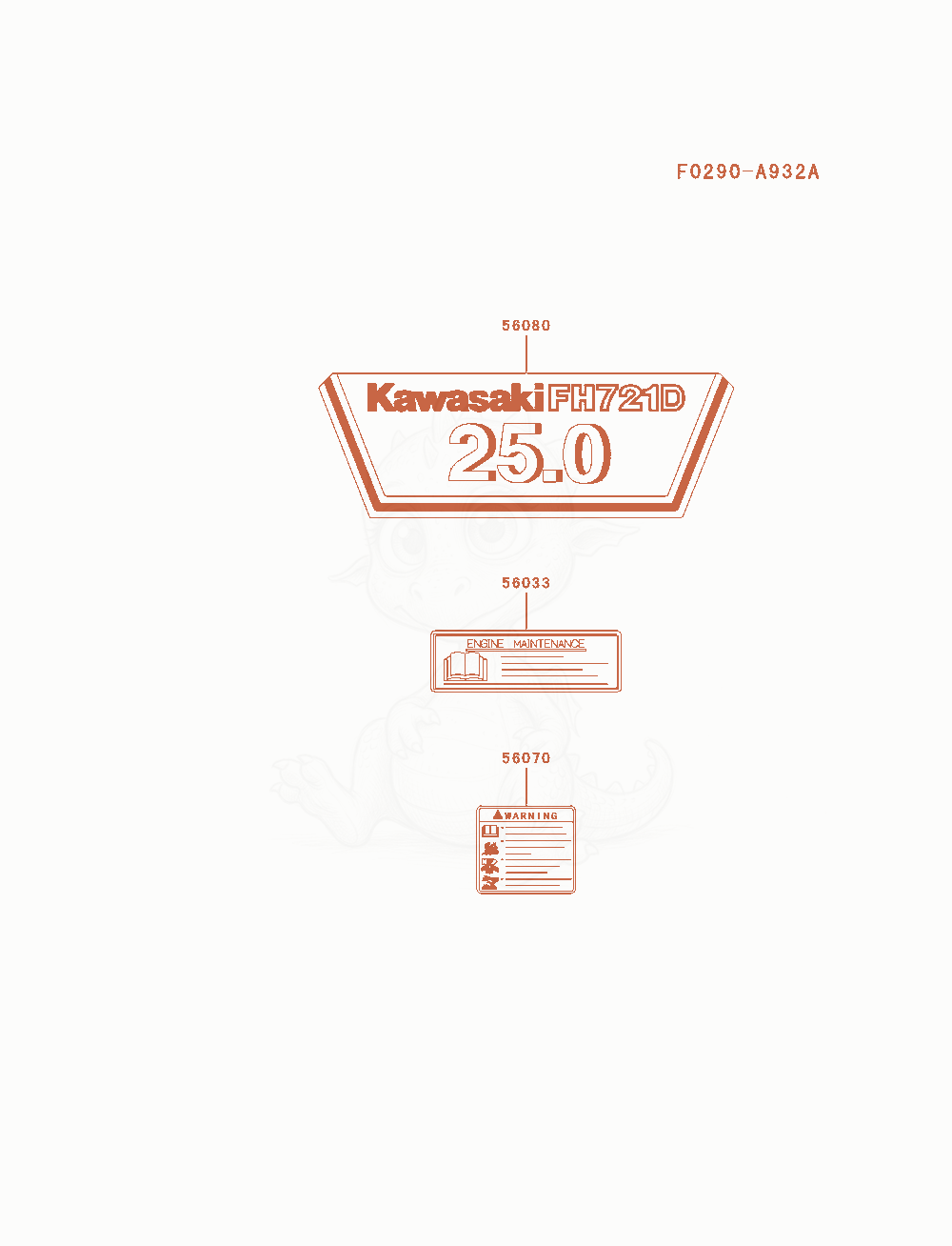Exploded parts diagram of the Label of a Kawasaki FH721D-DS05 engine, with numbered balloons