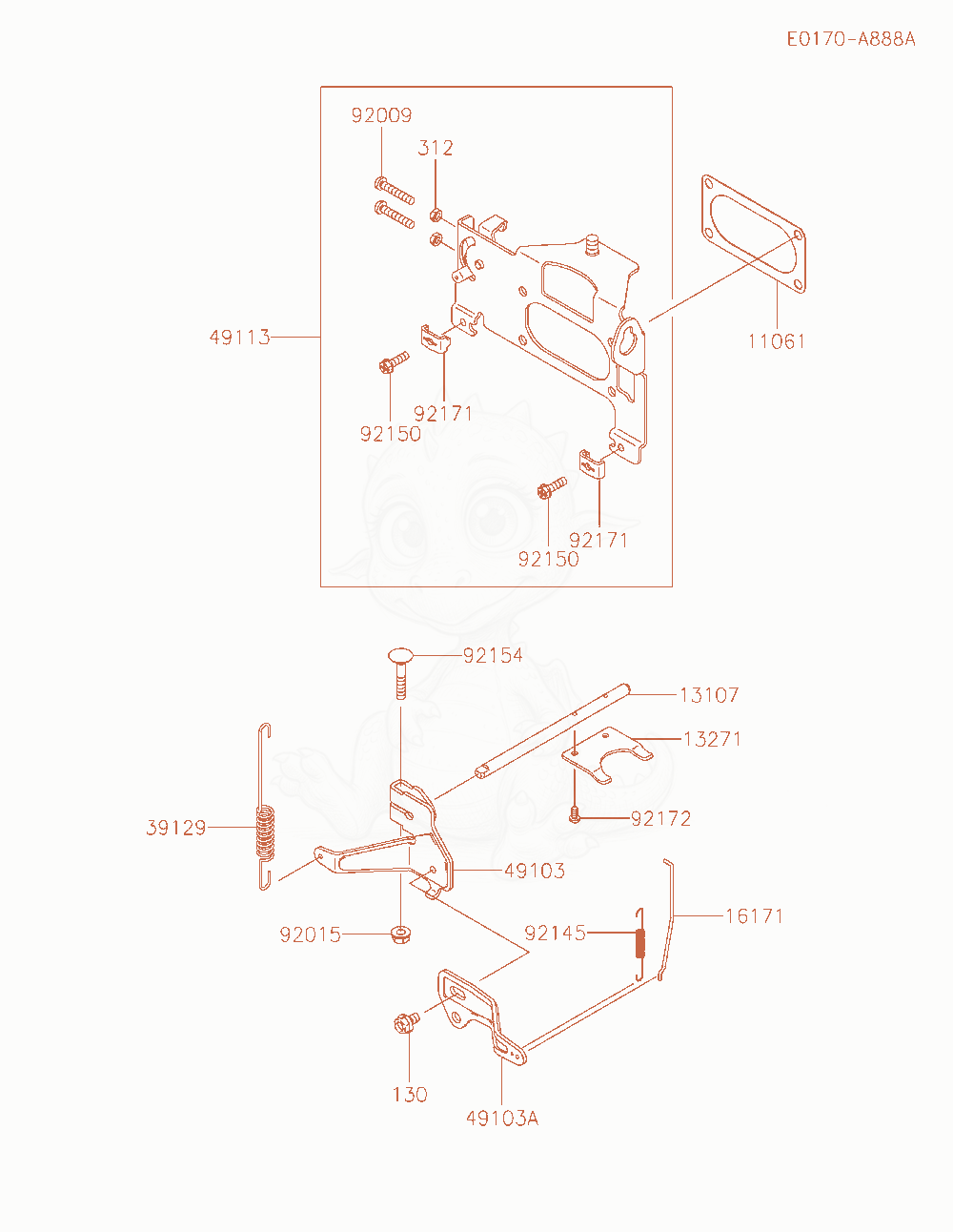 Despiece del Control-Equipment de un motor Kawasaki FX921V-AS27, con globos numerados
