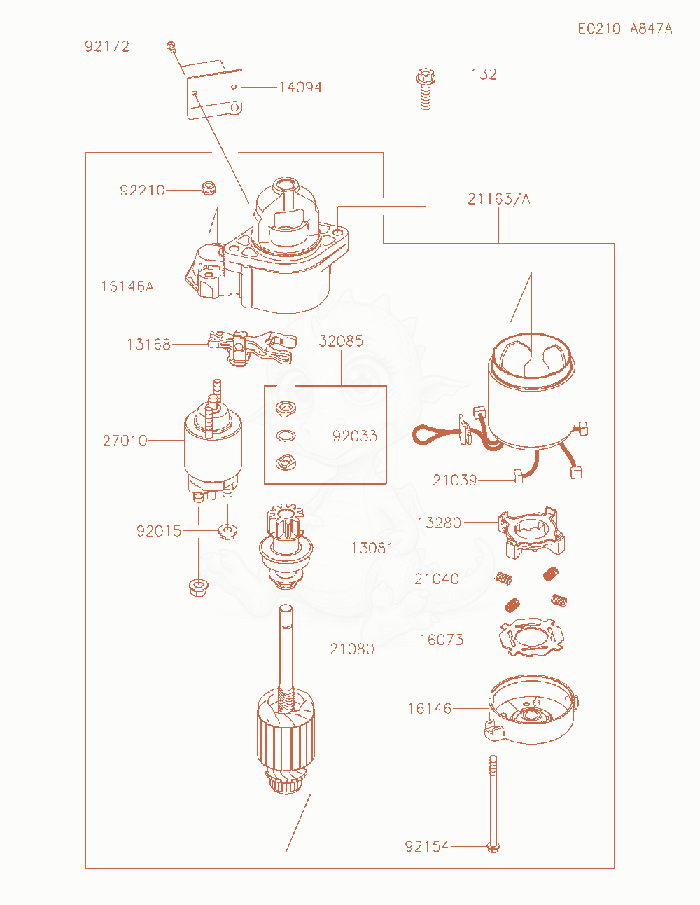 Exploded parts diagram of the Starter of a Kawasaki FX850V-AR38 engine, with numbered balloons