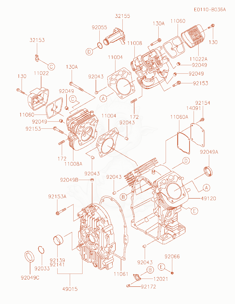 Exploded parts diagram of the Cylinder / Crankcase of a Kawasaki FH721D-GS08 engine, with numbered balloons