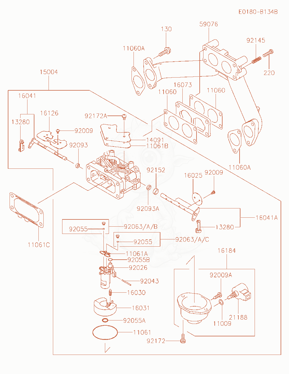 Despiece del Carburetor de un motor Kawasaki FH721D-GS08, con globos numerados