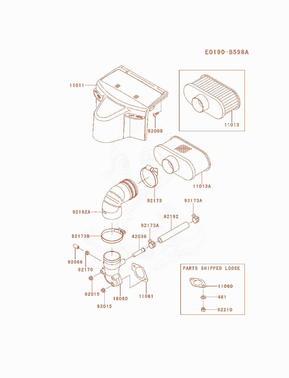 Exploded parts diagram of the Air-Filter / Muffler of a Kawasaki FR651V-AS33 engine, with numbered balloons