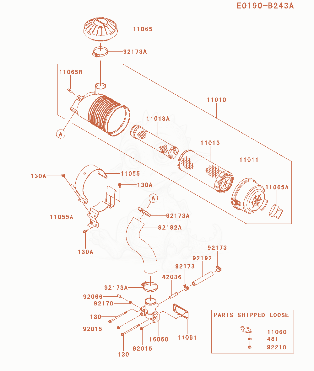 Exploded parts diagram of the Air-Filter / Muffler of a Kawasaki FX651V-CS08 engine, with numbered balloons