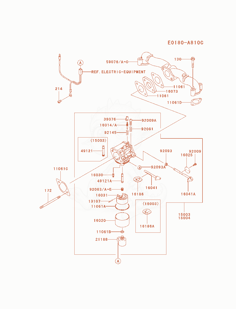 Despiece del Carburetor de un motor Kawasaki FH580V-AS36, con globos numerados