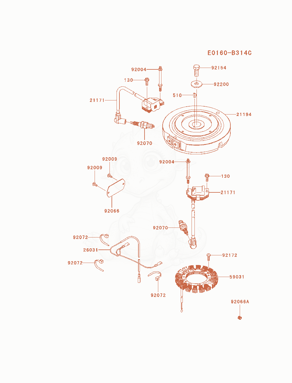 Despiece del Electric-Equipment de un motor Kawasaki FS481V-AS09, con globos numerados