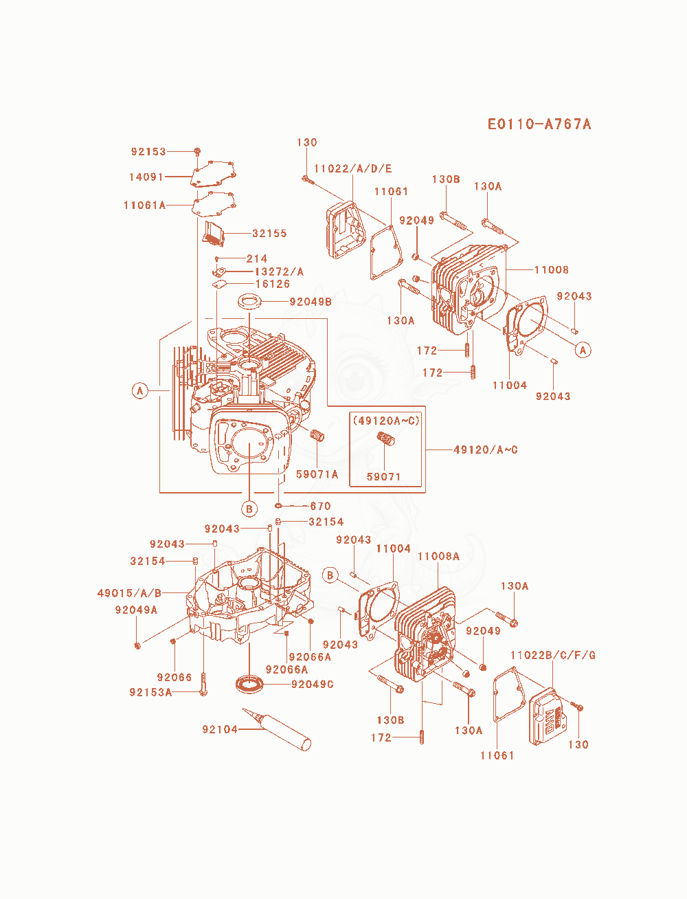 Exploded parts diagram of the Cylinder / Crankcase of a Kawasaki FX651V-AS09 engine, with numbered balloons