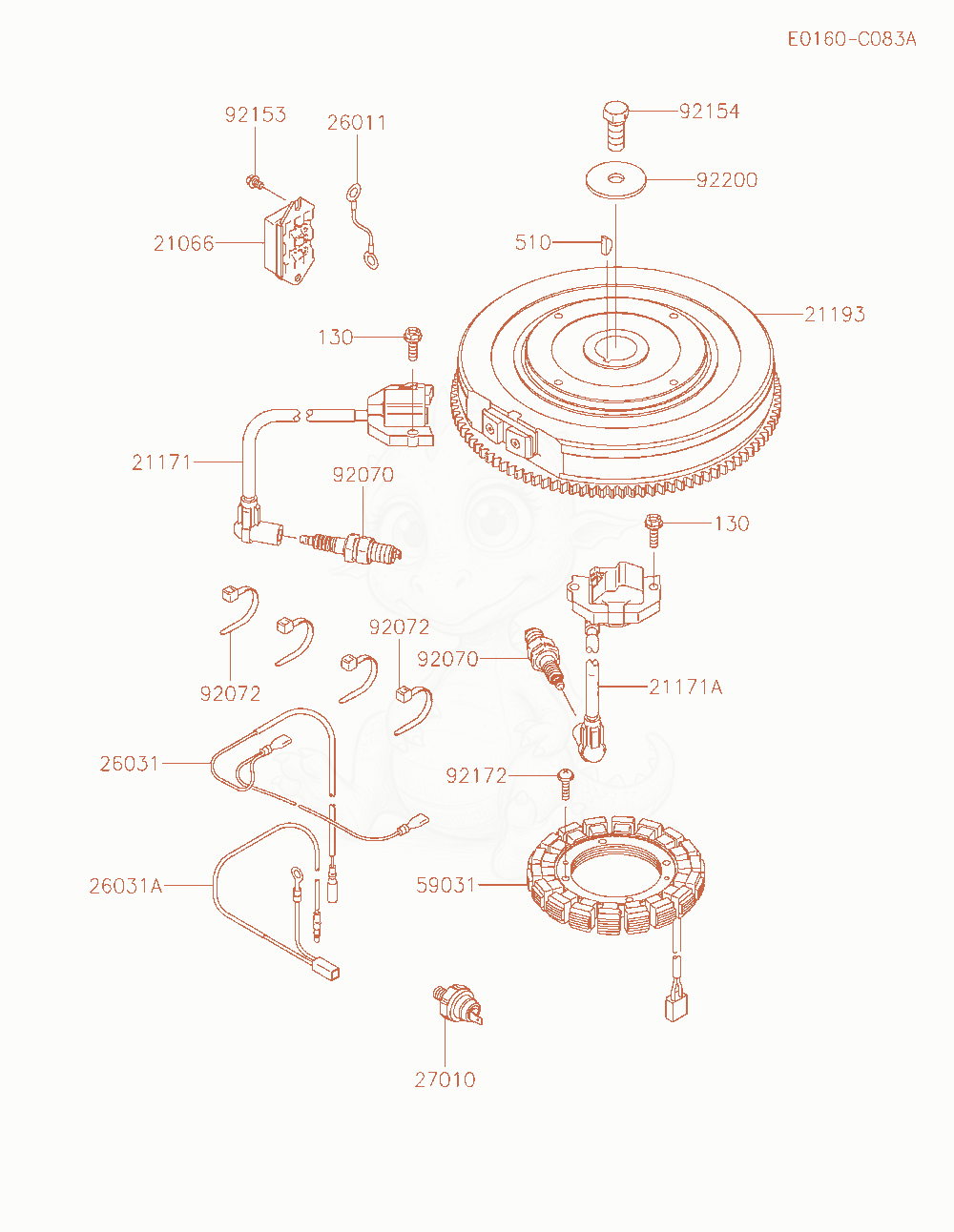 Despiece del Electric-Equipment de un motor Kawasaki FX751V-AT50, con globos numerados