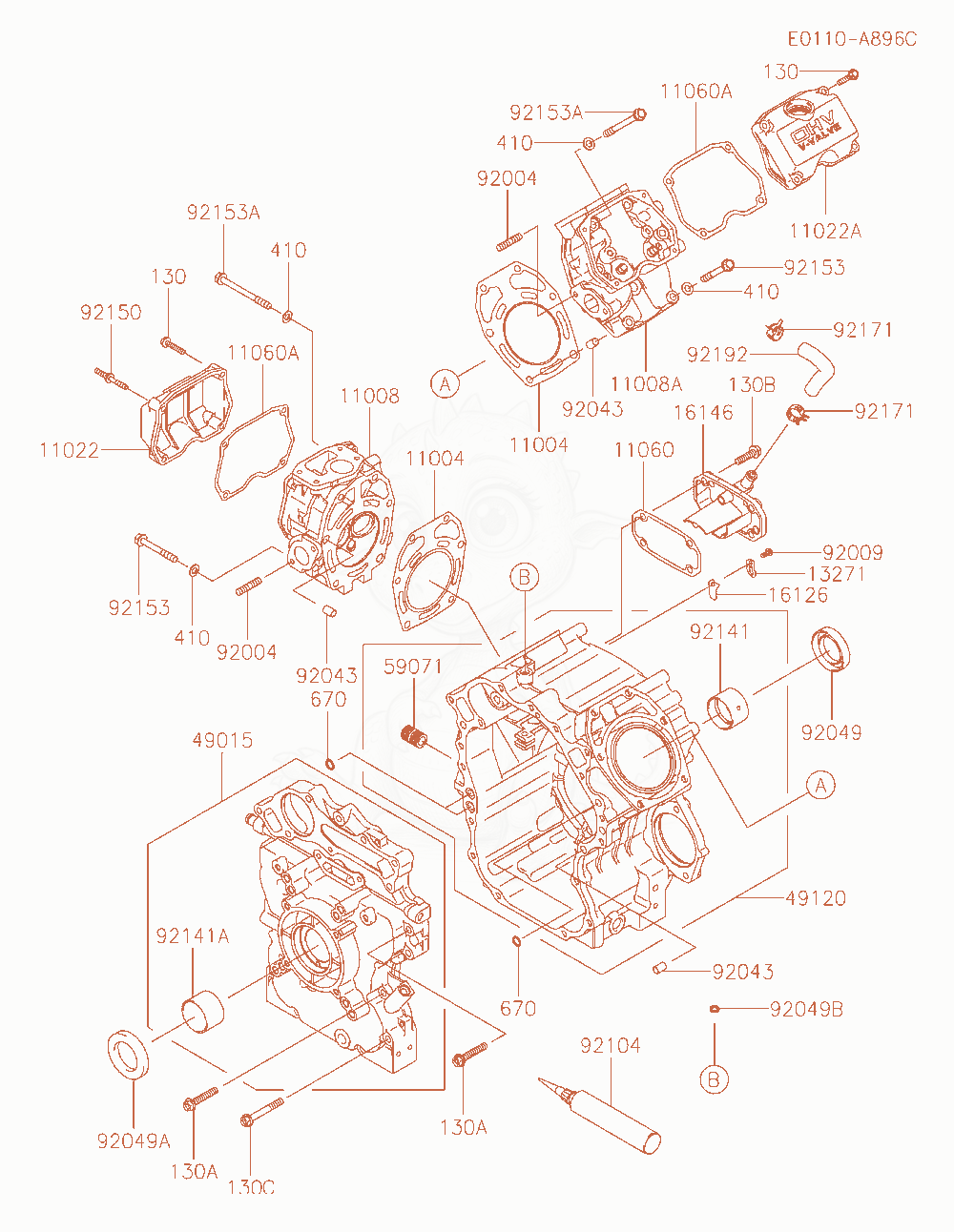 Despiece del Cylinder / Crankcase de un motor Kawasaki FD851D-RS01, con globos numerados