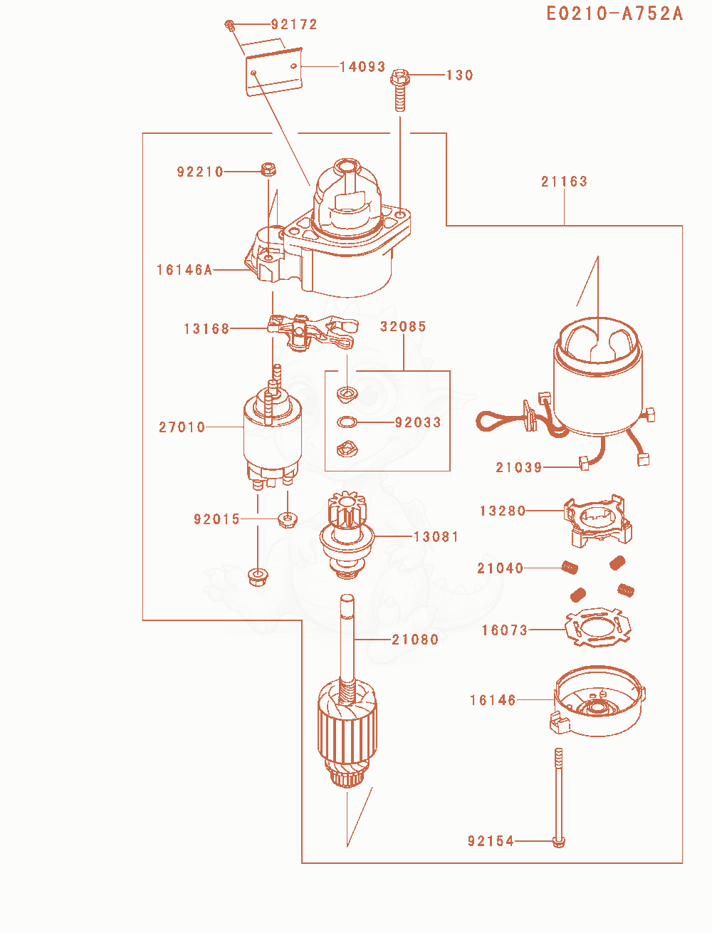 Exploded parts diagram of the Starter of a Kawasaki FXT00V-HS00 engine, with numbered balloons