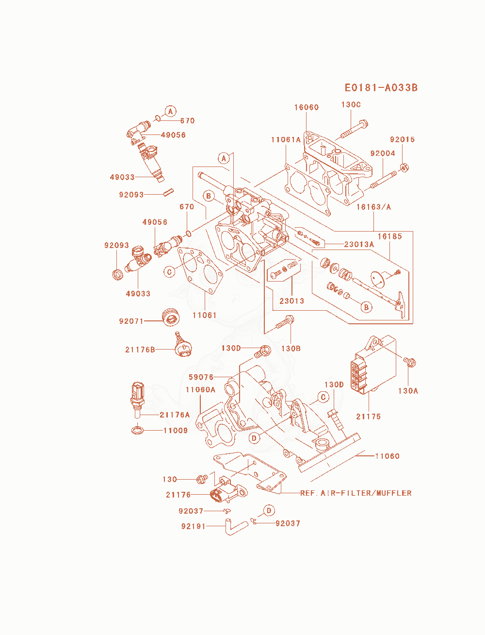 Exploded parts diagram of the Throttle-Equipment of a Kawasaki FD791D-FS04 engine, with numbered balloons