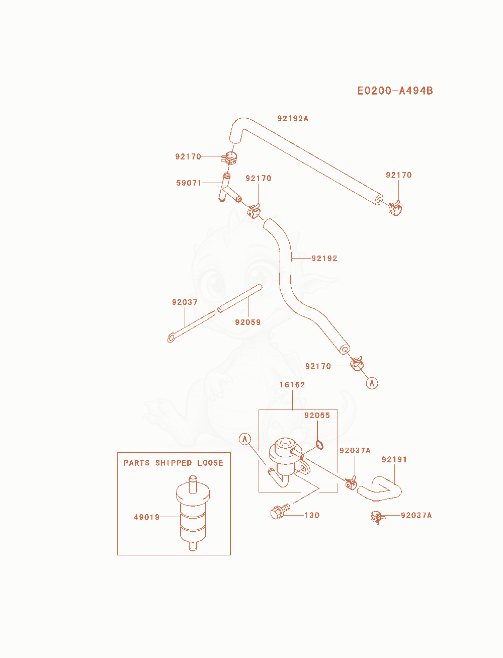 Despiece del Fuel-Tank / Fuel-Valve de un motor Kawasaki FD791D-CS06, con globos numerados