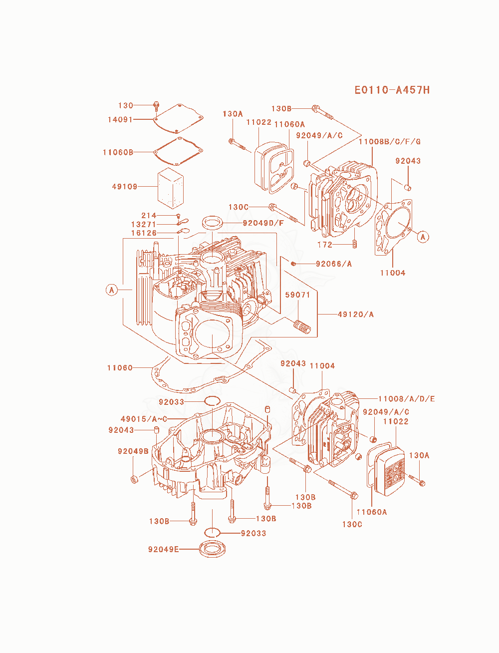 Exploded parts diagram of the Cylinder / Crankcase of a Kawasaki FH680V-AS27 engine, with numbered balloons