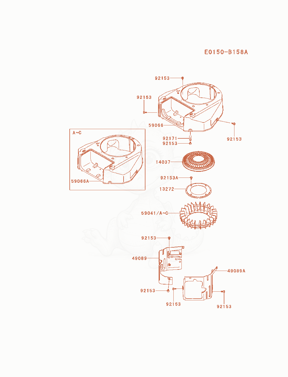 Despiece del Cooling-Equipment de un motor Kawasaki FS600V-AS07, con globos numerados