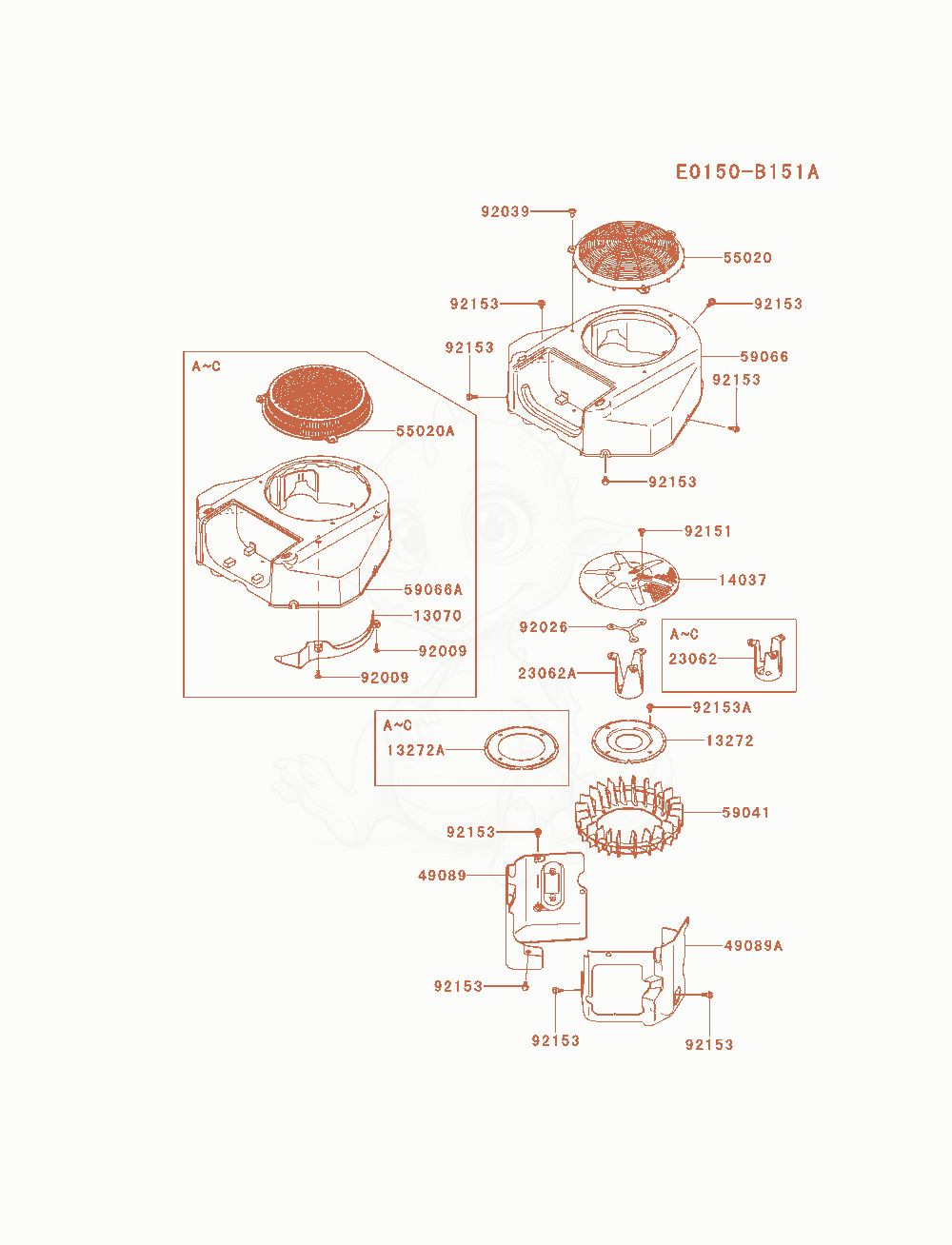 Despiece del Cooling-Equipment de un motor Kawasaki FS730V-AS06, con globos numerados