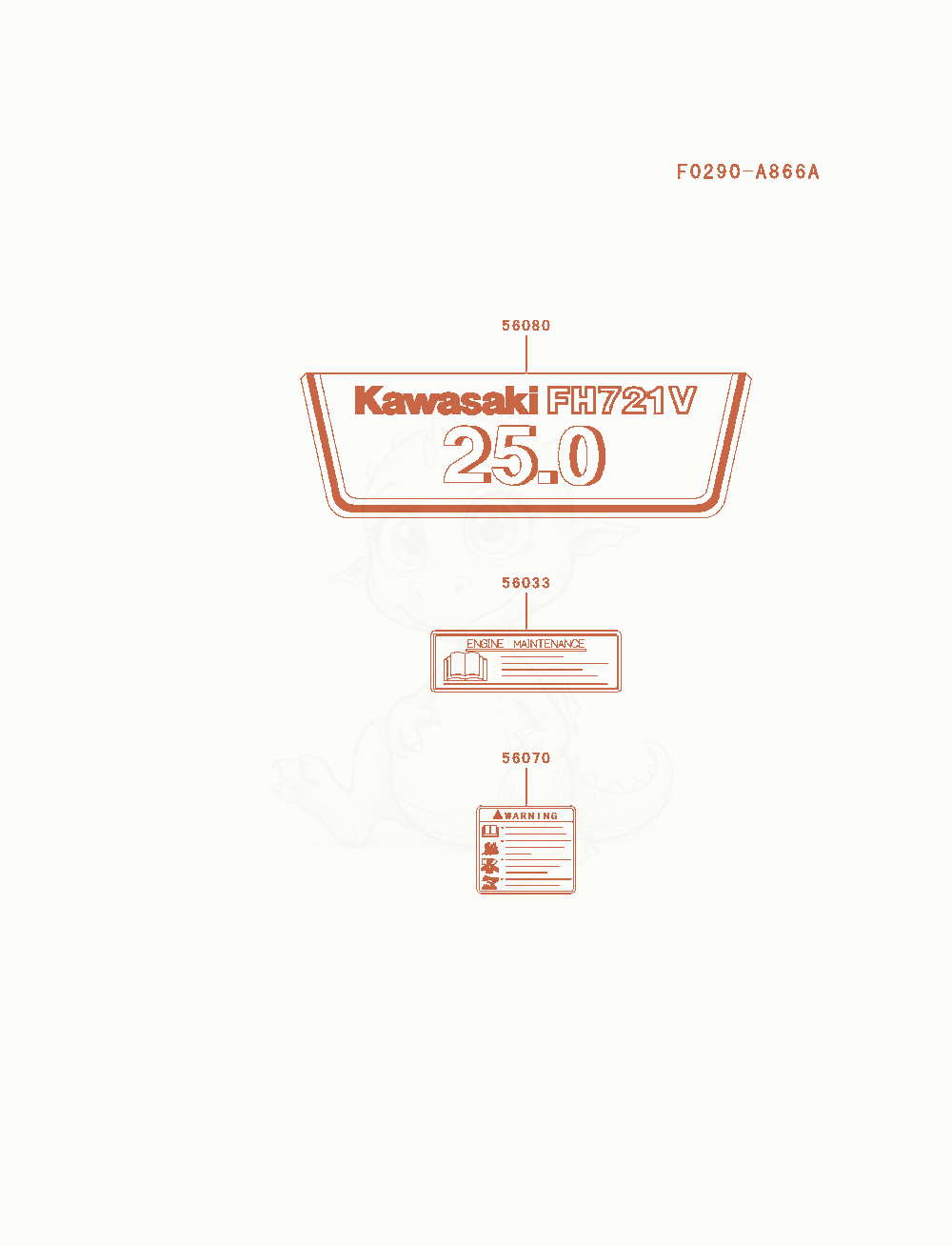 Despiece del Label de un motor Kawasaki FH721D-AS01, con globos numerados