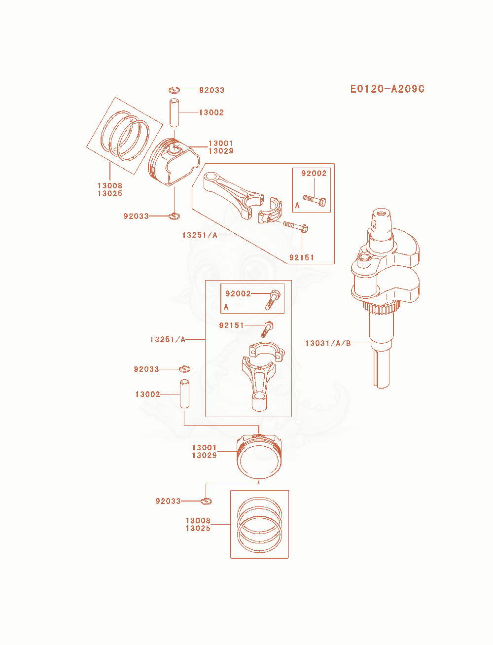 Exploded parts diagram of the Piston / Crankshaft of a Kawasaki FH721V-AS05 engine, with numbered balloons