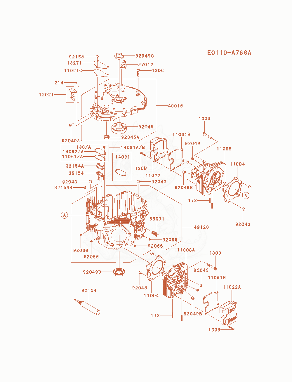 Despiece del Cylinder / Crankcase de un motor Kawasaki FXT00V-AS09, con globos numerados