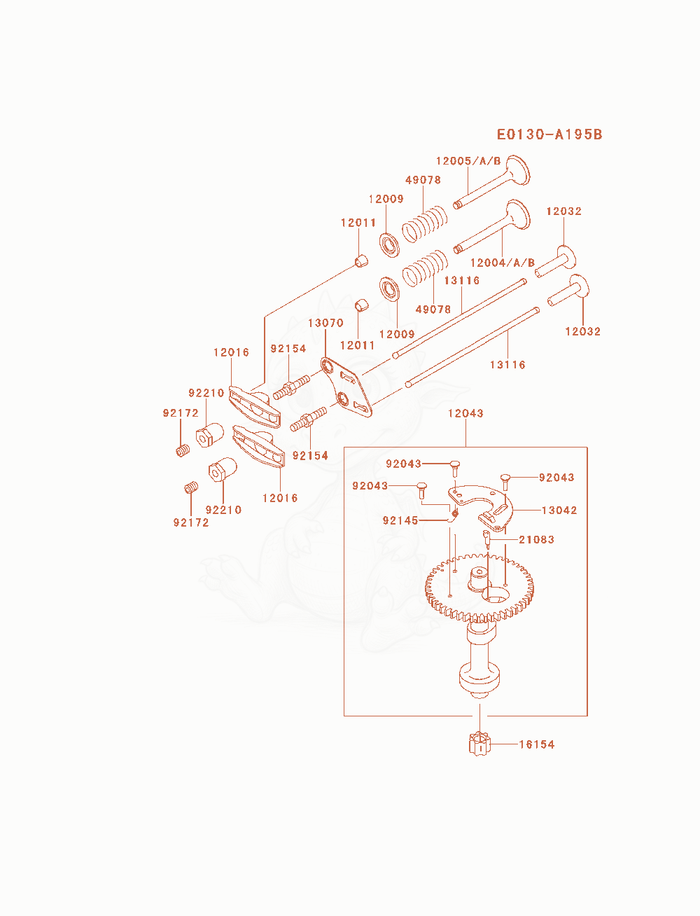 Despiece del Valve / Camshaft de un motor Kawasaki FJ180V-AM12, con globos numerados