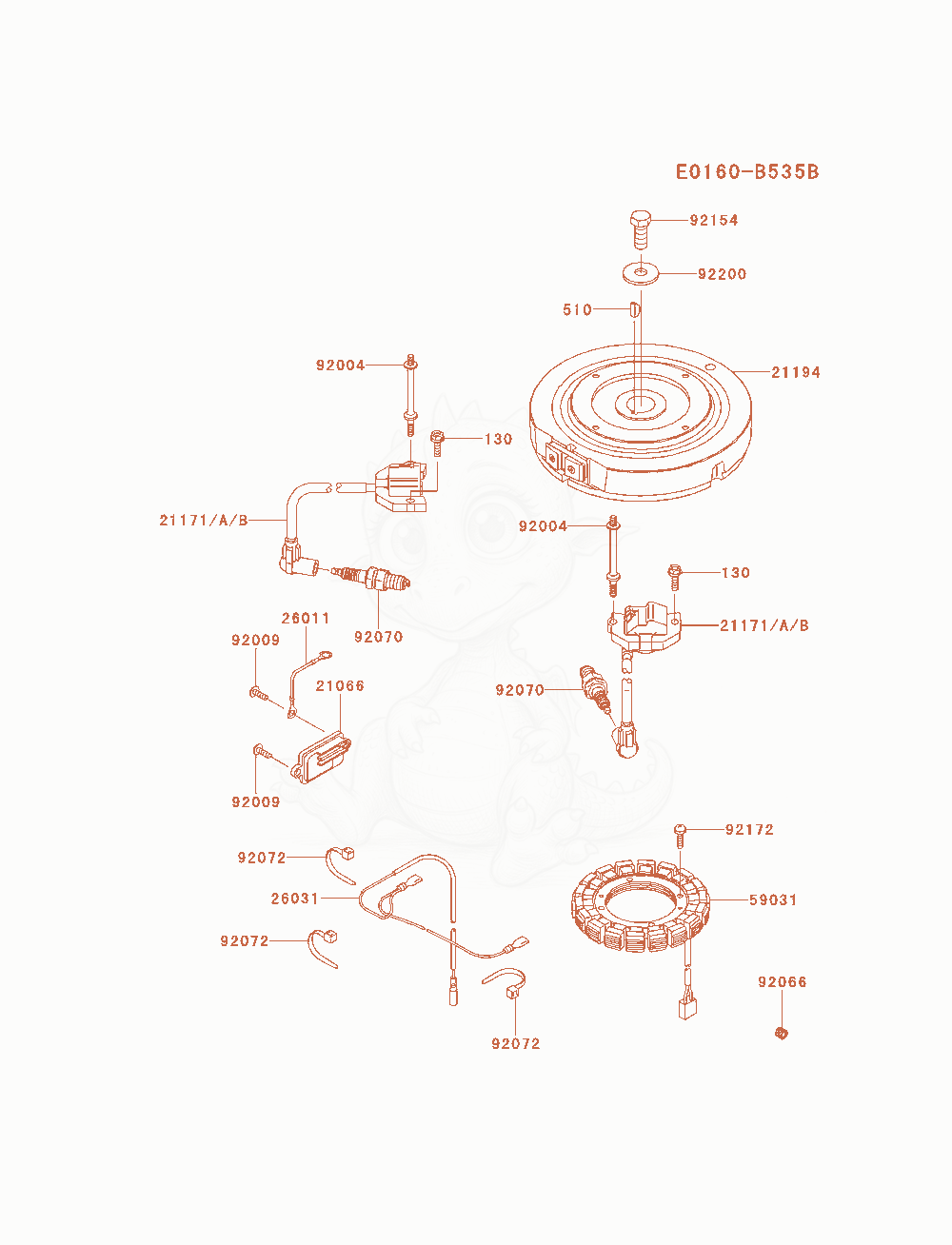 Despiece del Electric-Equipment de un motor Kawasaki FS481V-AS12, con globos numerados