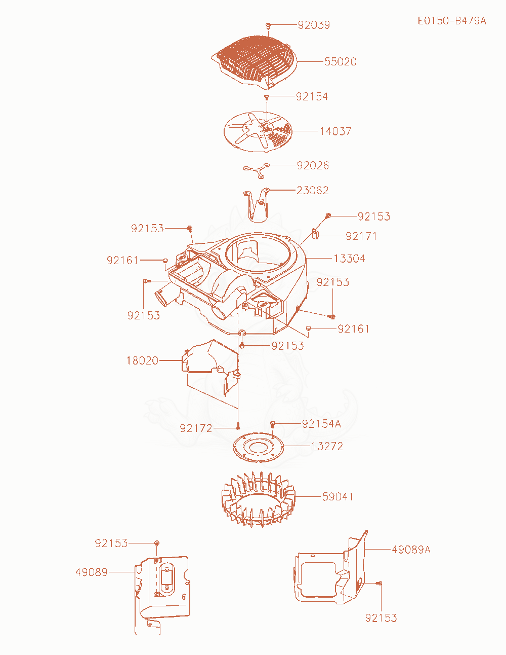 Despiece del Cooling-Equipment de un motor Kawasaki FT691V-BS08, con globos numerados