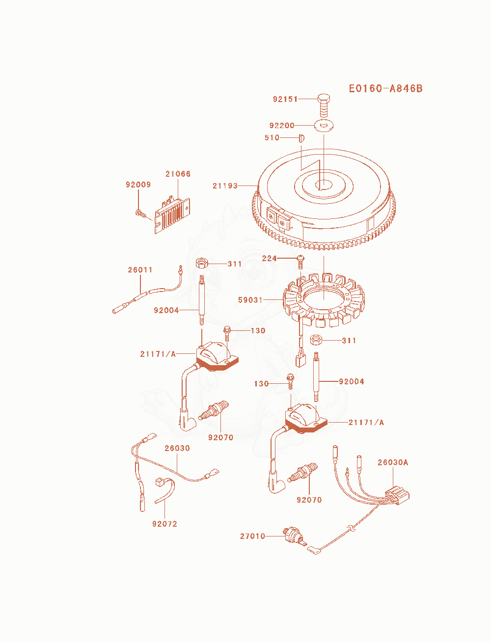 Despiece del Electric-Equipment de un motor Kawasaki FH721V-AS21, con globos numerados
