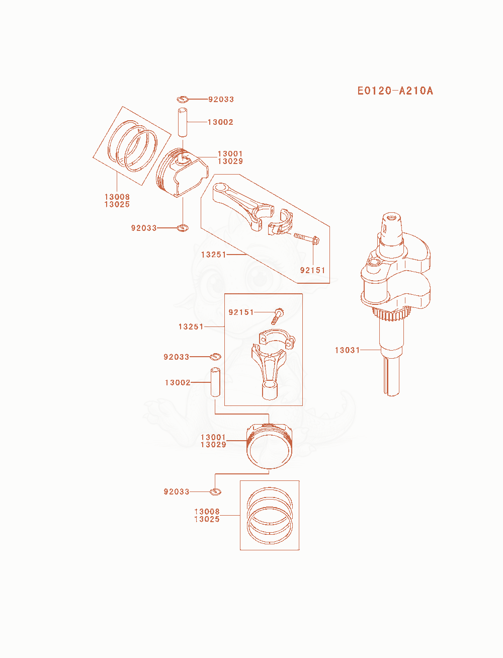 Exploded parts diagram of the Piston / Crankshaft of a Kawasaki FH721V-AS22 engine, with numbered balloons