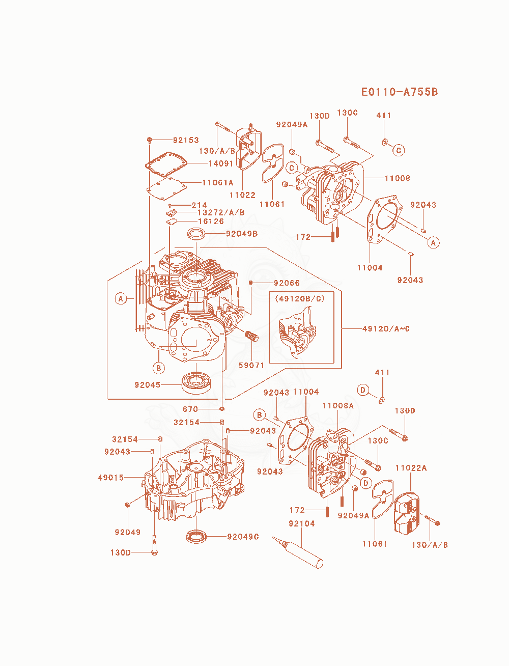 Exploded parts diagram of the Cylinder / Crankcase of a Kawasaki FX801V-AS08 engine, with numbered balloons