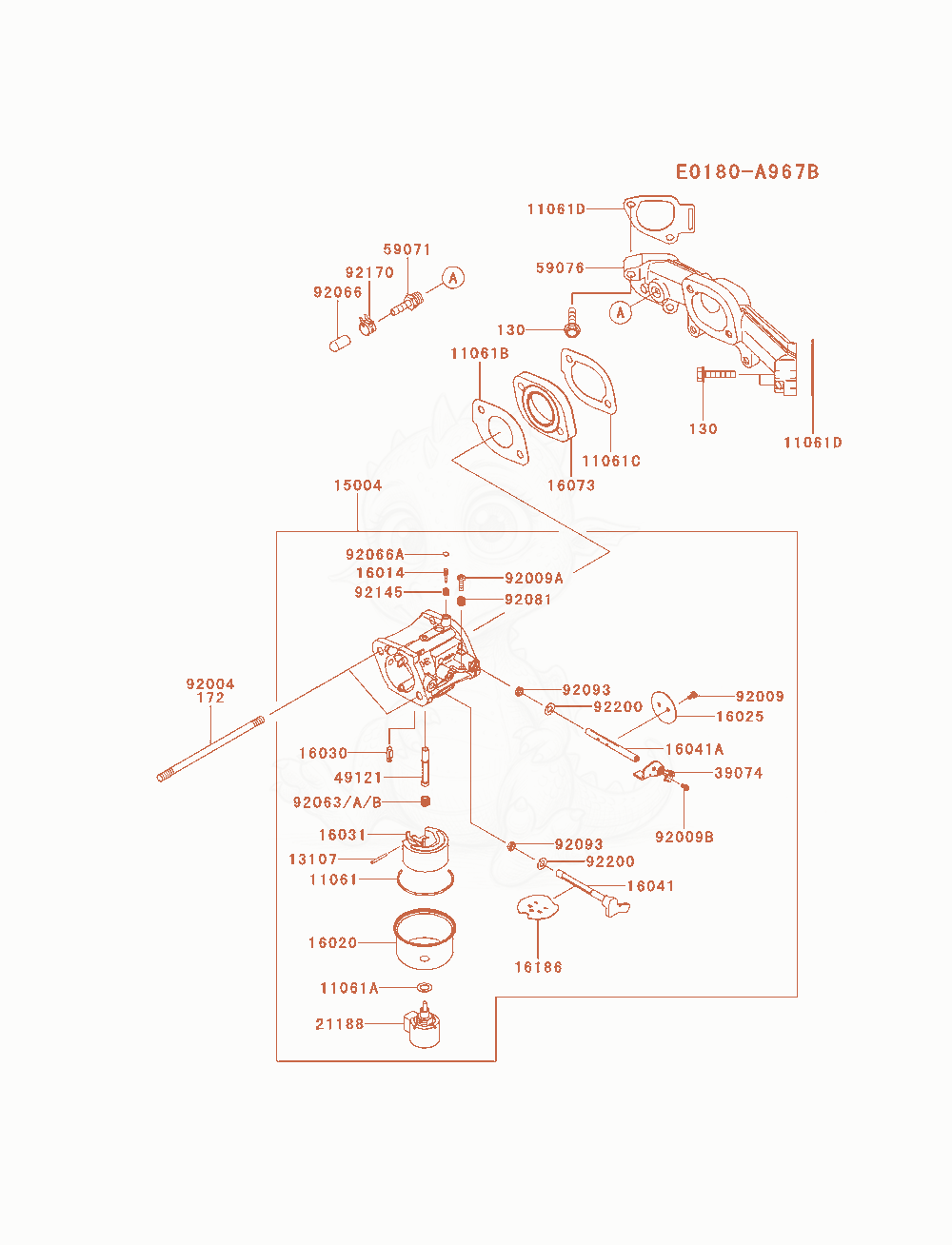 Exploded parts diagram of the Carburetor of a Kawasaki FS651V-AS14 engine, with numbered balloons