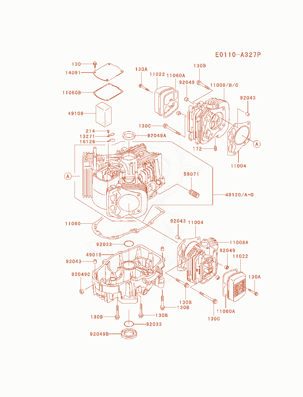 Exploded parts diagram of the Cylinder / Crankcase of a Kawasaki FH680V-AS12 engine, with numbered balloons