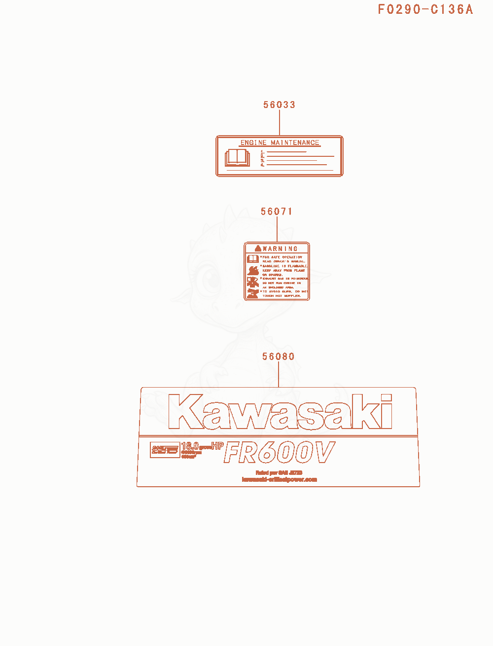 Exploded parts diagram of the Label of a Kawasaki FR600V-AS19 engine, with numbered balloons