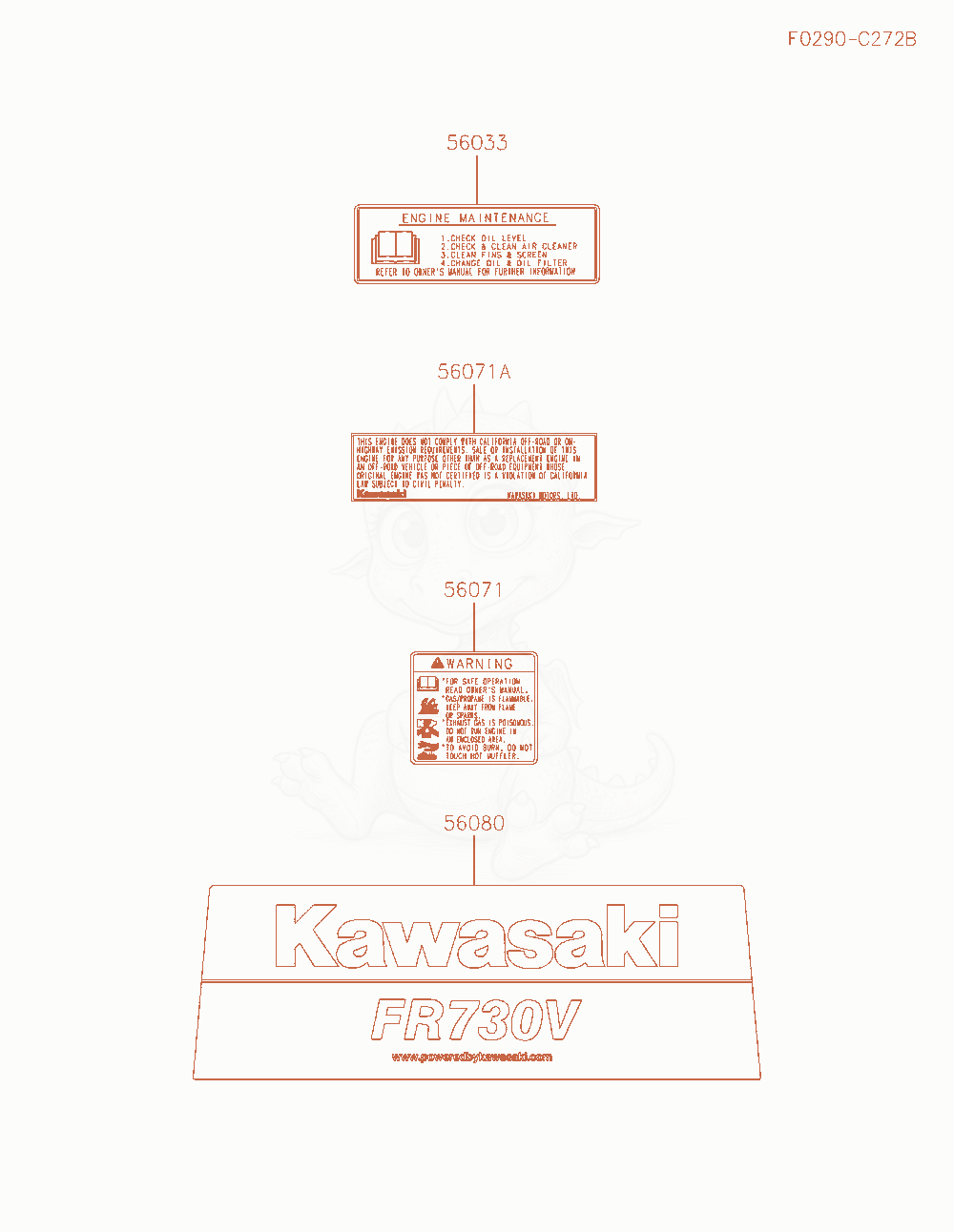 Despiece del Label de un motor Kawasaki FR730V-AR07, con globos numerados