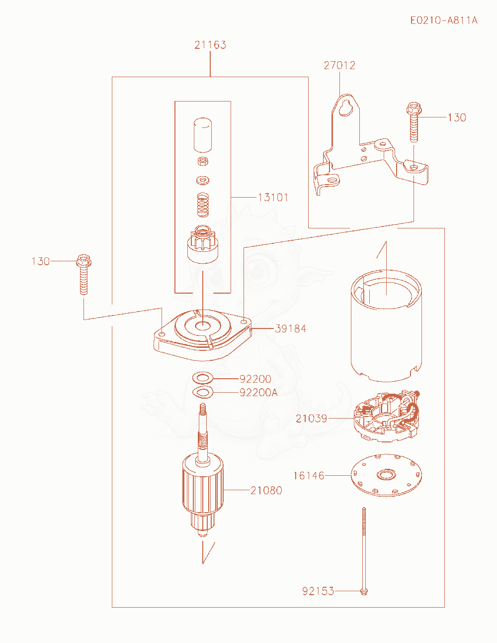 Exploded parts diagram of the Starter of a Kawasaki FT730V-AS11 engine, with numbered balloons