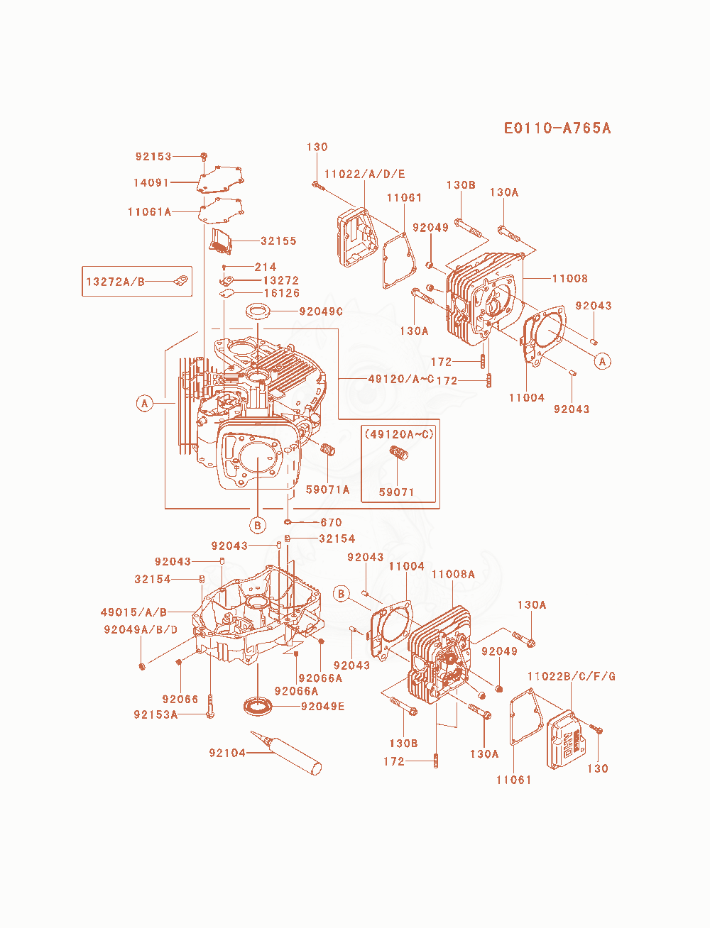 Exploded parts diagram of the Cylinder / Crankcase of a Kawasaki FX730V-AS05 engine, with numbered balloons