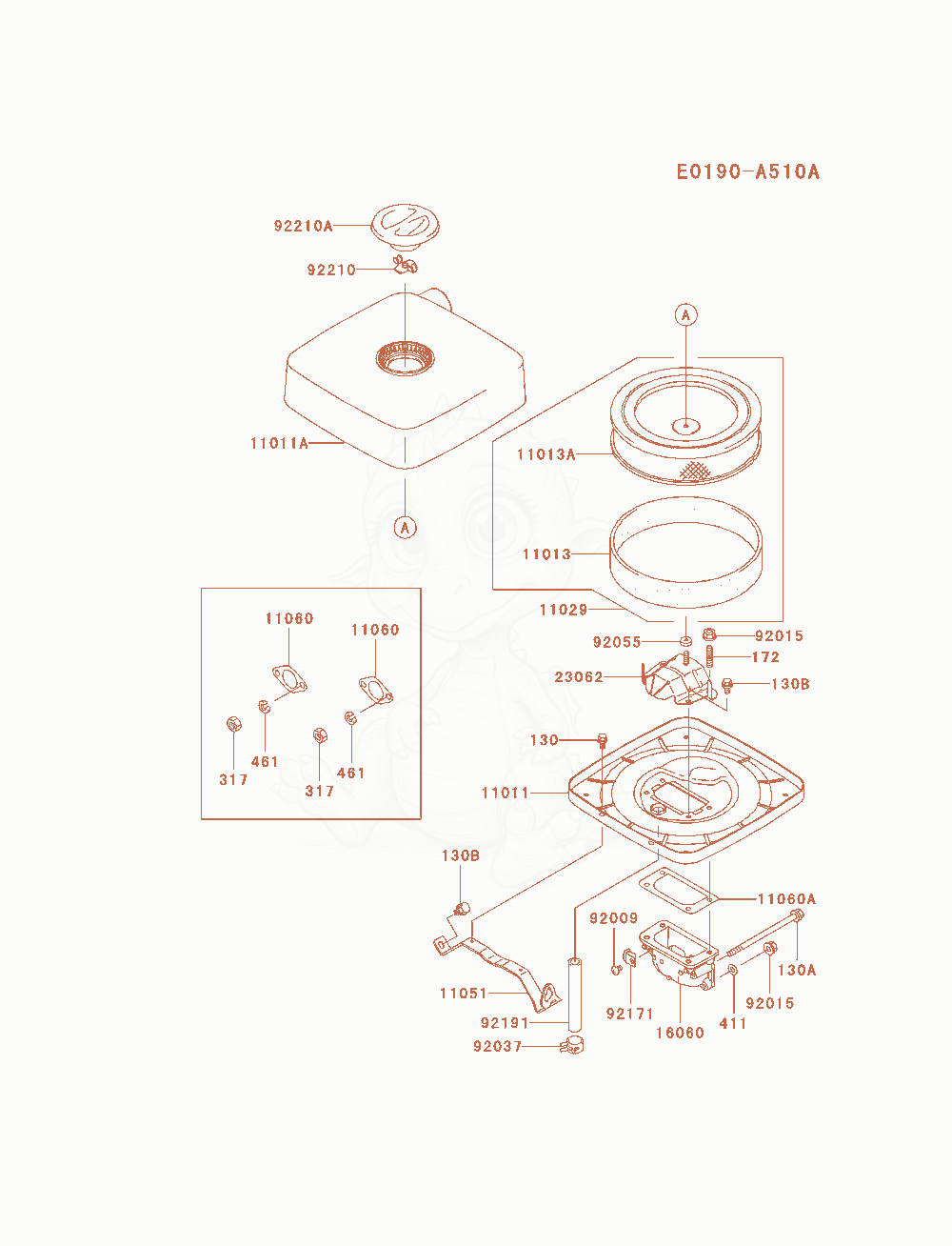 Exploded parts diagram of the Air-Filter / Muffler of a Kawasaki FH680D-AS07 engine, with numbered balloons