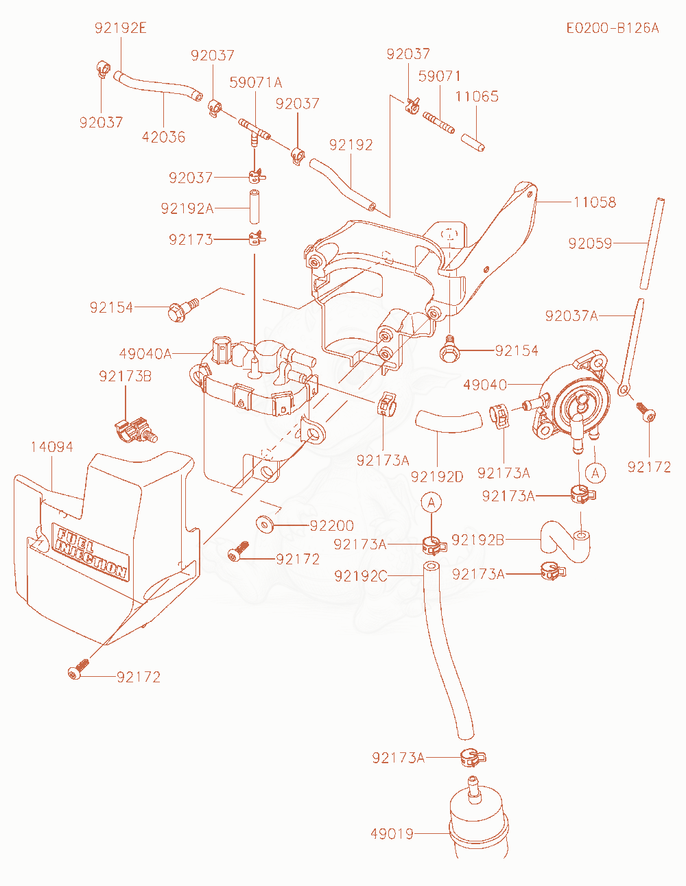 Despiece del Fuel-Tank / Fuel-Valve de un motor Kawasaki FT730V-BW00, con globos numerados