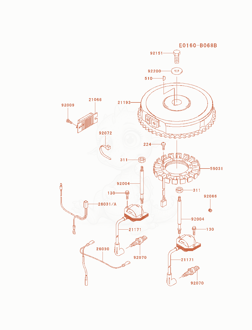 Despiece del Electric-Equipment de un motor Kawasaki FH580V-AS23, con globos numerados