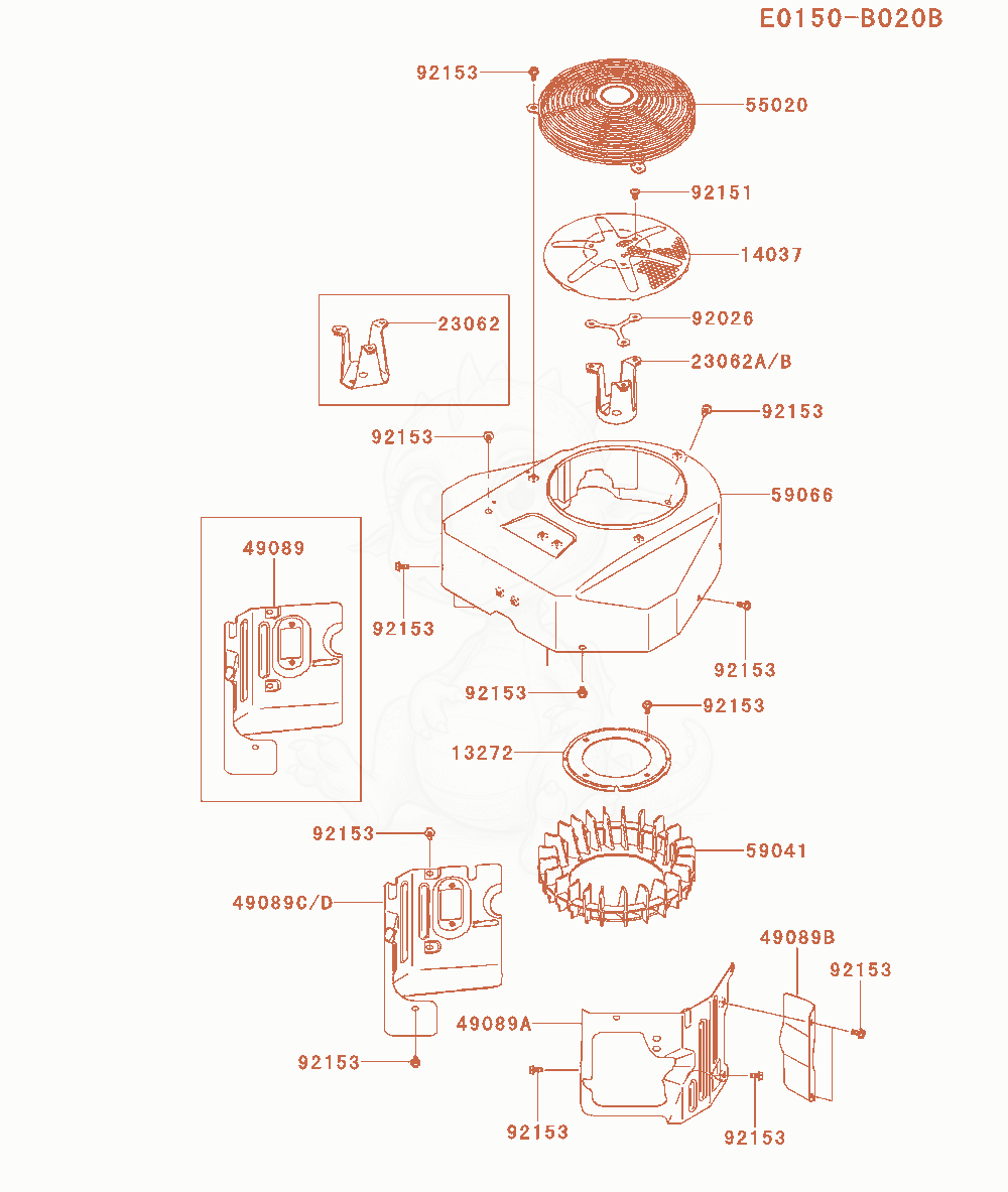 Despiece del Cooling-Equipment de un motor Kawasaki FX651V-CS05, con globos numerados