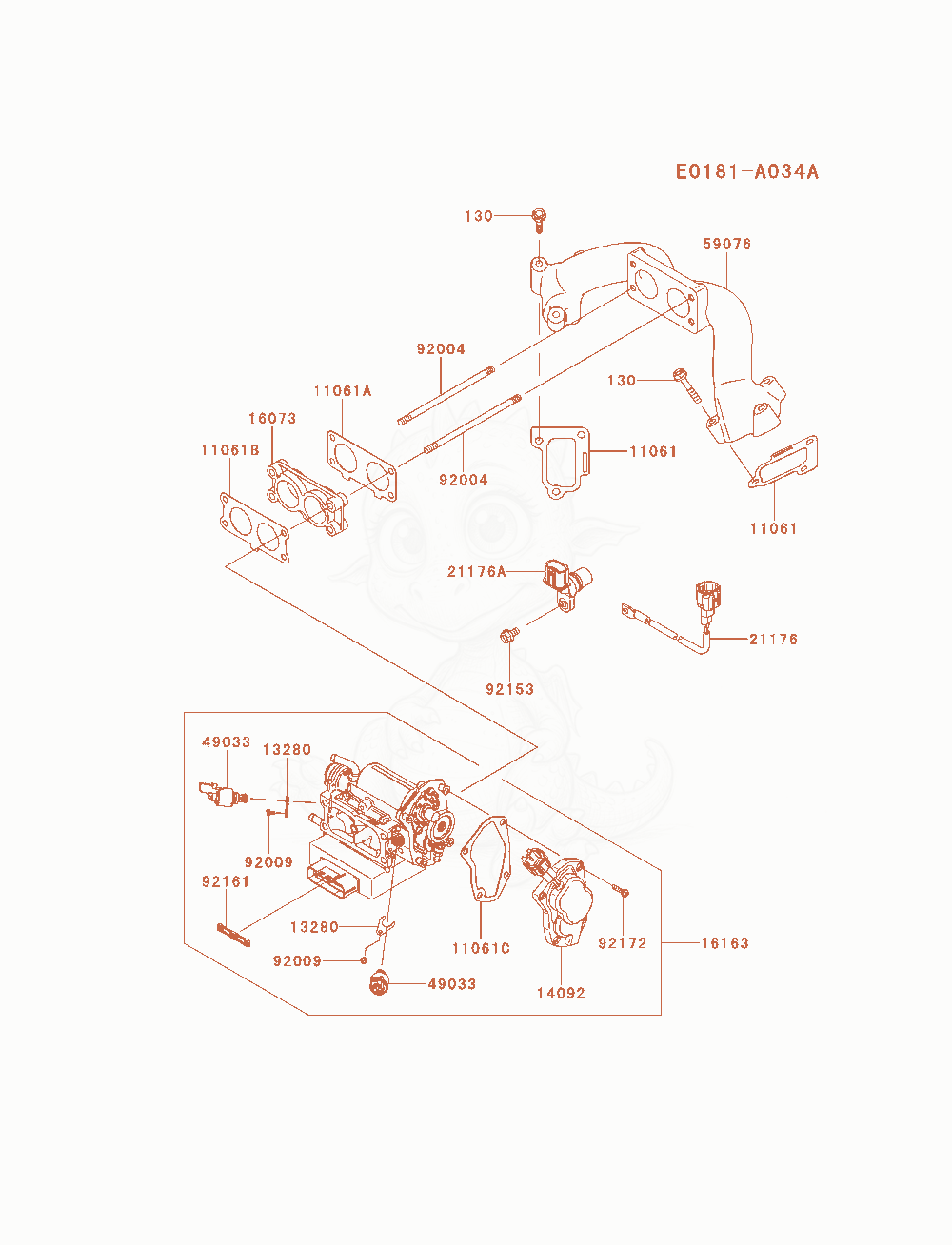 Exploded parts diagram of the Throttle-Equipment of a Kawasaki FXT00V-AS14 engine, with numbered balloons