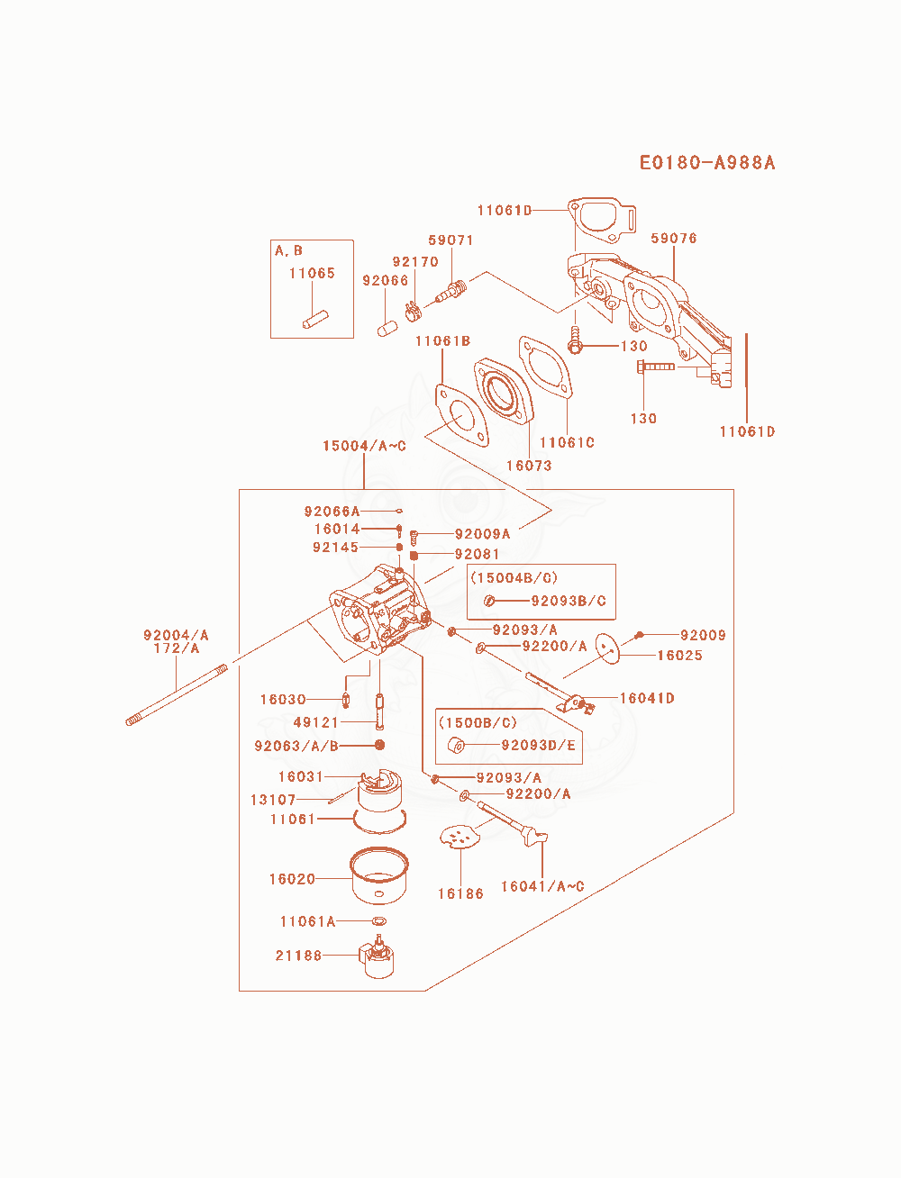 Exploded parts diagram of the Carburetor of a Kawasaki FS730V-AS06 engine, with numbered balloons