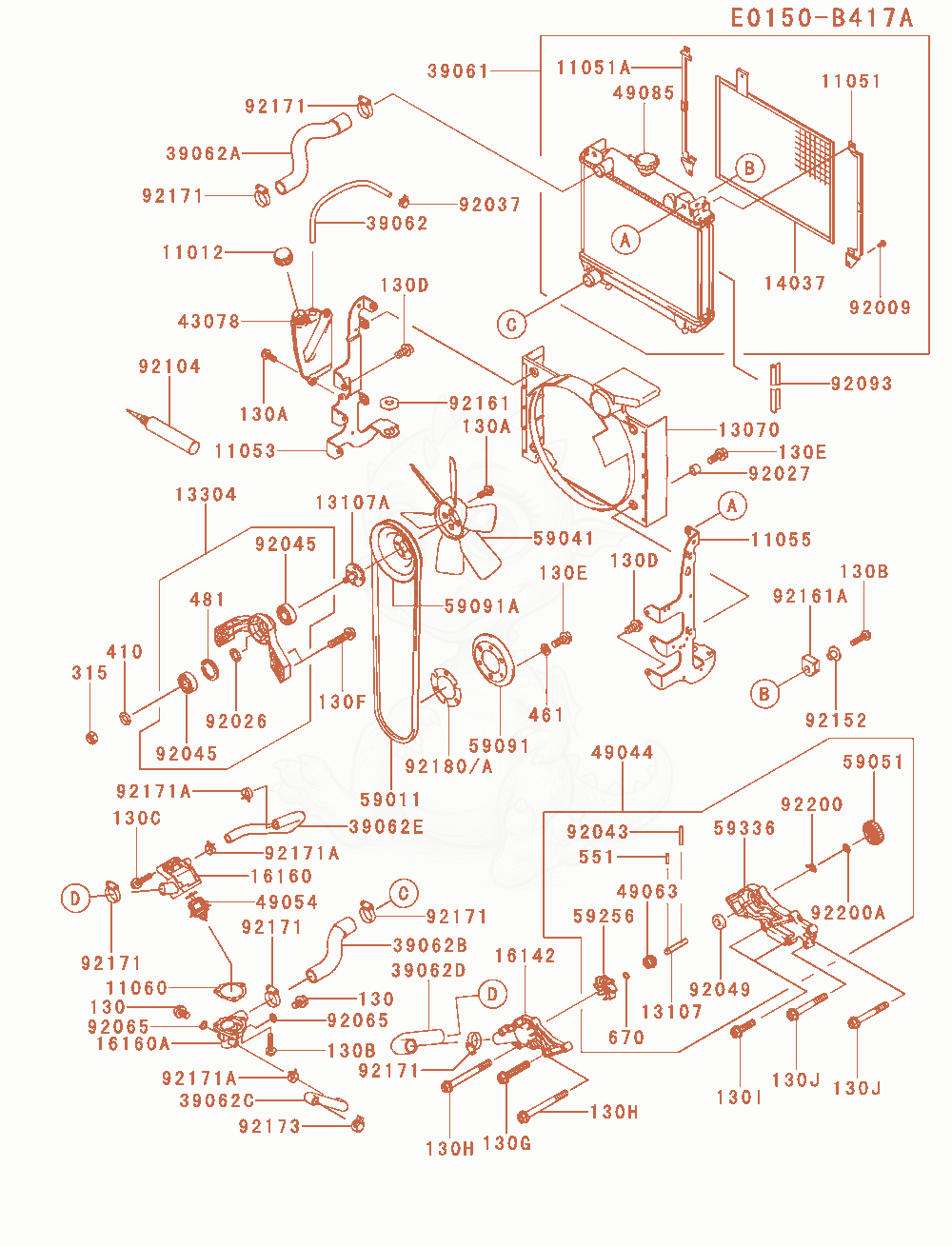 Exploded parts diagram of the Cooling-Equipment of a Kawasaki FD851D-MS04 engine, with numbered balloons
