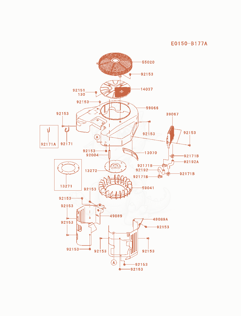 Exploded parts diagram of the Cooling-Equipment of a Kawasaki FXT00V-AS14 engine, with numbered balloons