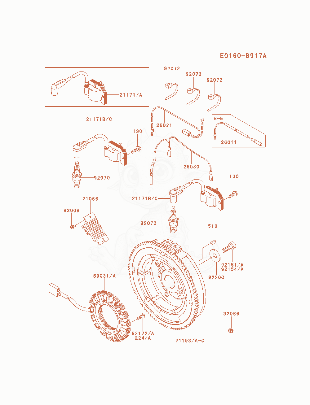 Despiece del Electric-Equipment de un motor Kawasaki FH680D-CS01, con globos numerados