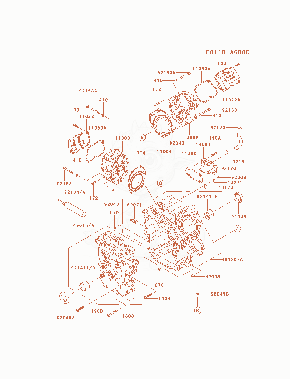 Despiece del Cylinder / Crankcase de un motor Kawasaki FD791D-GS00, con globos numerados